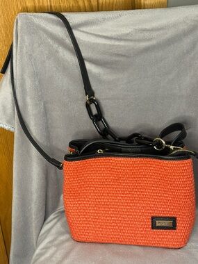 Viola Castellani Orange Woven and Black Leather Handbag